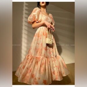 Aconiconi｜French puff sleeve off-shoulder high-end midi dress - XS